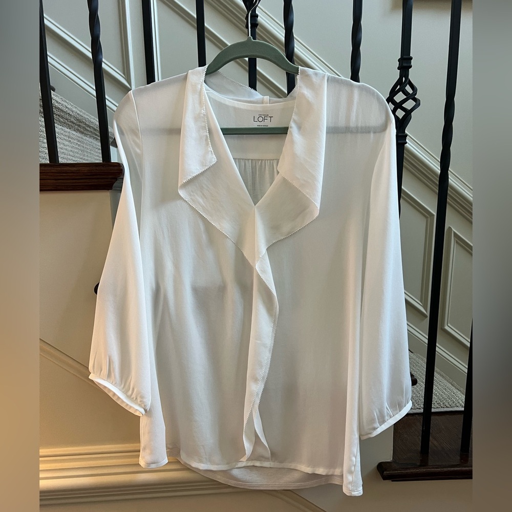 💚 Ann Taylor LOFT Women's White Blouse Tunic large